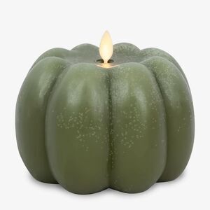 Luminara Pumpkin Figural Flameless Flickering Candle , 5.5" x 4.25", Loden Green